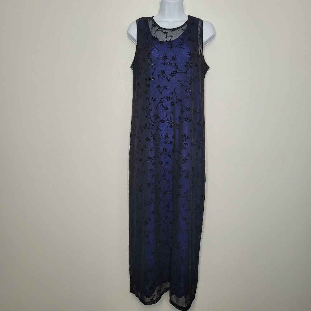 vintage 90s blue black semi-sheer whimsigoth sparkly maxi dress